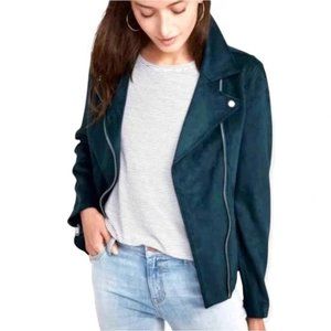 Old Navy Teal Blue Green Faux Suede Moto Jacket – XS, roomy, can fit size S